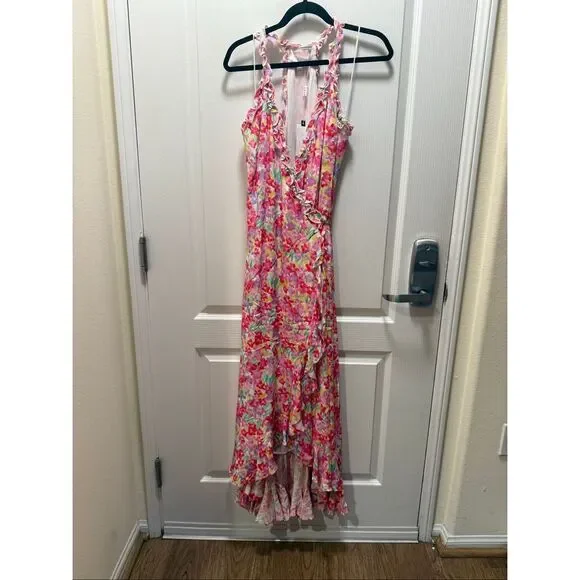 ASTR the label Dione Floral V Neck Wrap Dress Brunch Vacations size S NWT - Picture 2 of 7